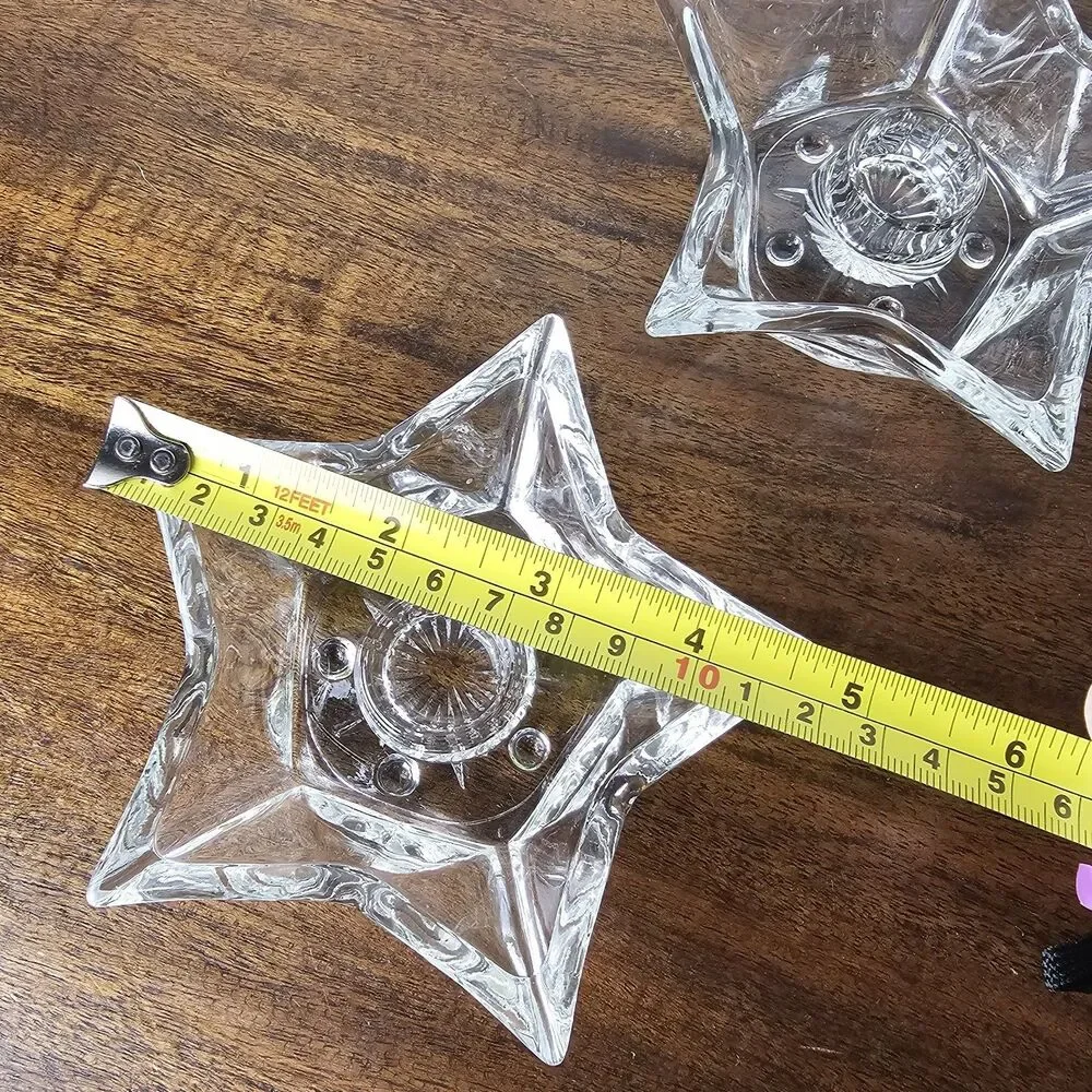 Set of 3 Vintage Clear Glass 5-Point Star Taper Candle Holders Celestial Decor
